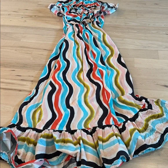 Farm Rio Sleeveless Ruffle Maxi Dress-100% Cotton-Boho-Festival-XS - Picture 9 of 9